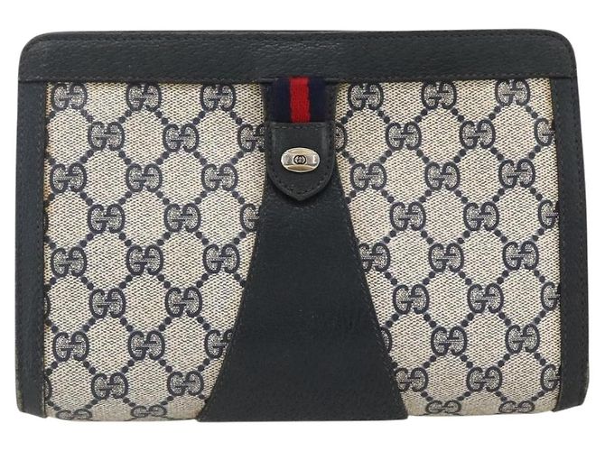 GUCCI GG Supreme Sherry Line Clutch Bag PVC Blu Navy Rosso 89 01 032 Auth 173392 - vista 2