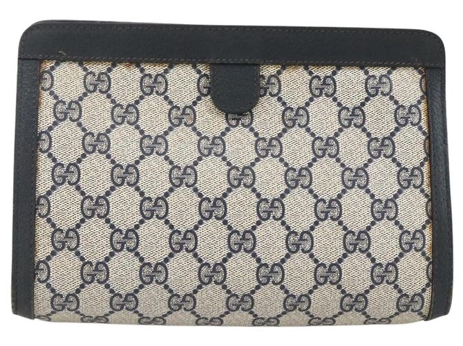 GUCCI GG Supreme Sherry Line Clutch Bag PVC Blu Navy Rosso 89 01 032 Auth 173392 - vista 3