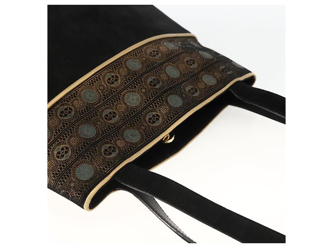 Borsa a Spalla Salvatore Ferragamo in Camoscio Nero e Oro Auth BA11435 D'oro - vista 6