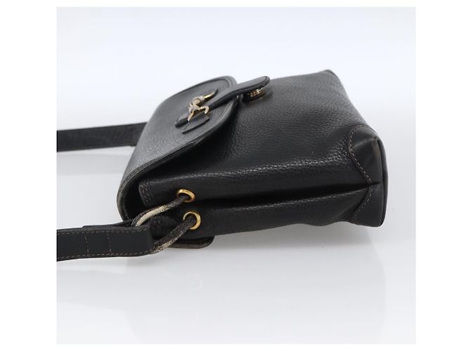 Gucci Bolsa de Ombro Horsebit em Couro Preto e Ouro Auth 170075 Dourado - vista 4