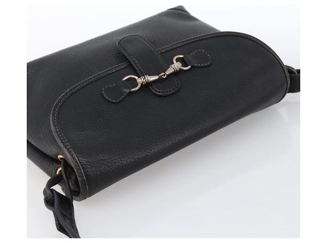 Gucci Bolsa de Ombro Horsebit em Couro Preto e Ouro Auth 170075 Dourado - vista 6