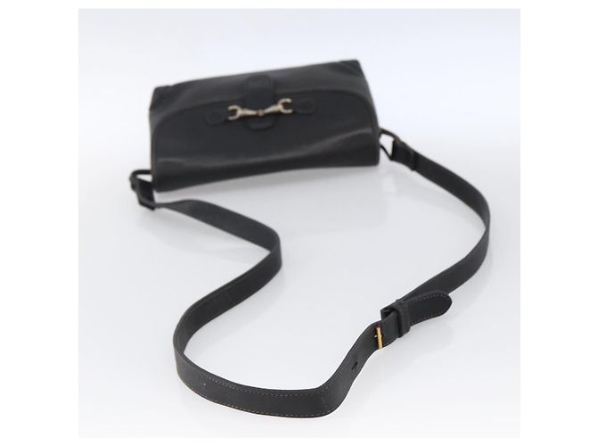 Gucci Bolsa de Ombro Horsebit em Couro Preto e Ouro Auth 170075 Dourado - vista 7