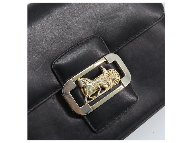 Céline CELINE Pferdewagen Schultertasche aus Leder Schwarz Gold Auth ep13857 Golden - Ansicht 17