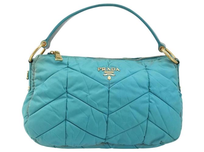 Borsa a Spalla PRADA Nylon Azzurro Chiaro Oro Auth ep13715 D'oro Blu chiaro - vista 13