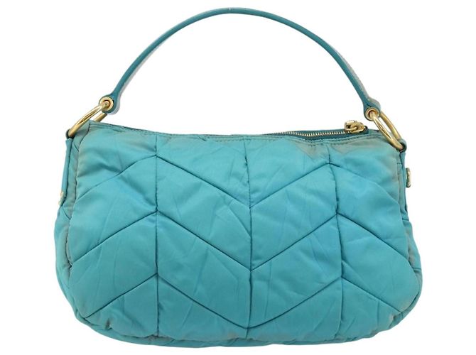Borsa a Spalla PRADA Nylon Azzurro Chiaro Oro Auth ep13715 D'oro Blu chiaro - vista 2