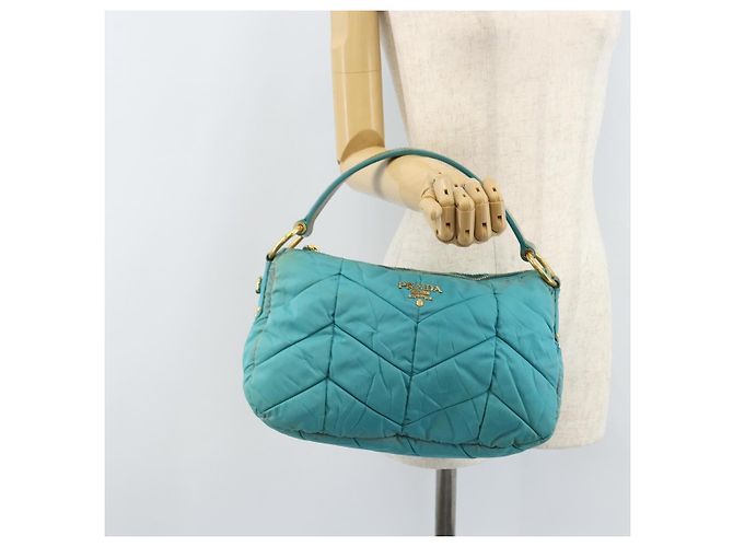 Borsa a Spalla PRADA Nylon Azzurro Chiaro Oro Auth ep13715 D'oro Blu chiaro - vista 23