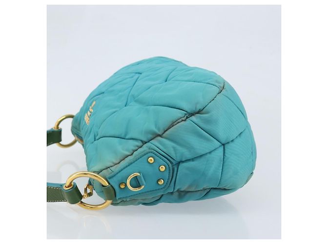 Borsa a Spalla PRADA Nylon Azzurro Chiaro Oro Auth ep13715 D'oro Blu chiaro - vista 4