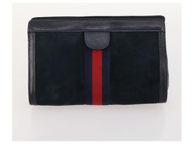 Sac à bandoulière Gucci Sherry Line en cuir suédé 2 pièces Noir Marine Rouge Auth 172315 Bleu Marine - vue 11