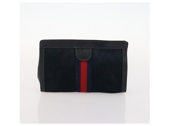 Sac à bandoulière Gucci Sherry Line en cuir suédé 2 pièces Noir Marine Rouge Auth 172315 Bleu Marine - vue 12