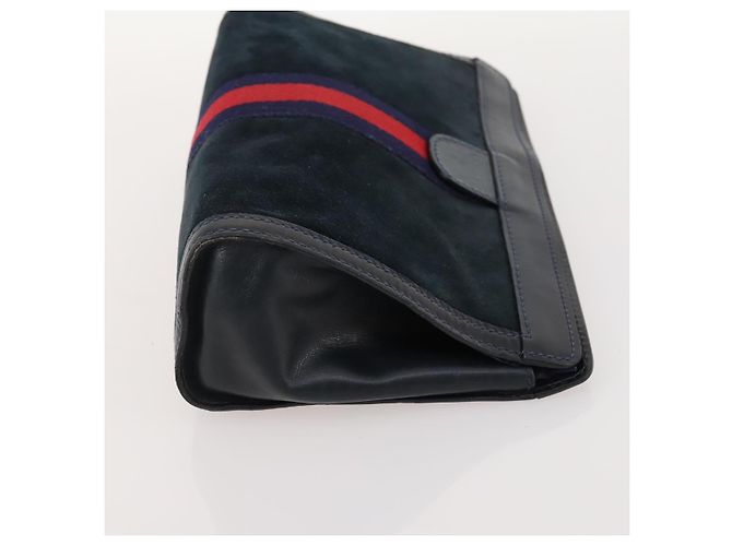 Sac à bandoulière Gucci Sherry Line en cuir suédé 2 pièces Noir Marine Rouge Auth 172315 Bleu Marine - vue 13