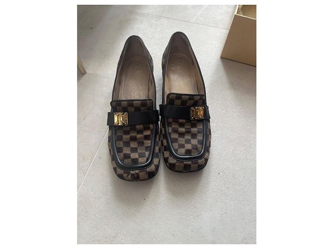 Mocassini Louis Vuitton Damier con Placca Dorata Pelle 37 Damier ebene - vista 3
