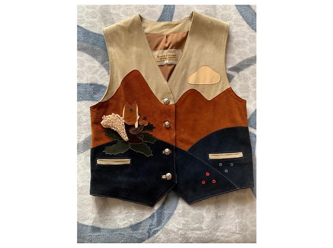 Autre Marque Chaleco de ante con aplicación de zorro Castaño Beige Azul oscuro - vista 2
