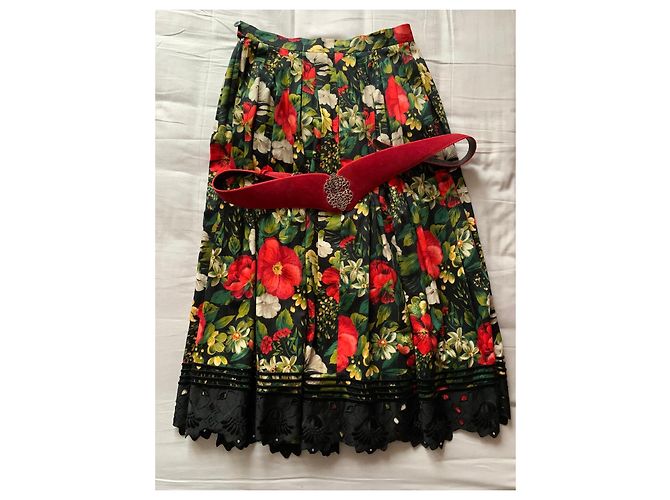 Autre Marque Vestido largo de flores con cinturón Negro Blanco Roja Multicolor Verde - vista 2