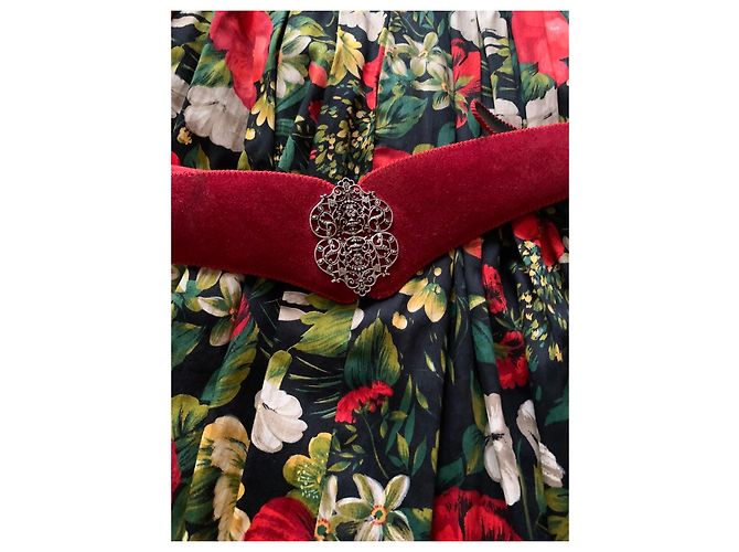 Autre Marque Vestido largo de flores con cinturón Negro Blanco Roja Multicolor Verde - vista 3