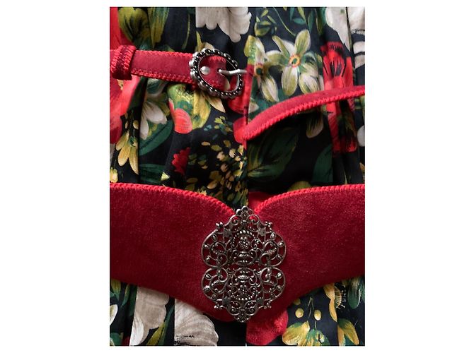 Autre Marque Vestido largo de flores con cinturón Negro Blanco Roja Multicolor Verde - vista 5