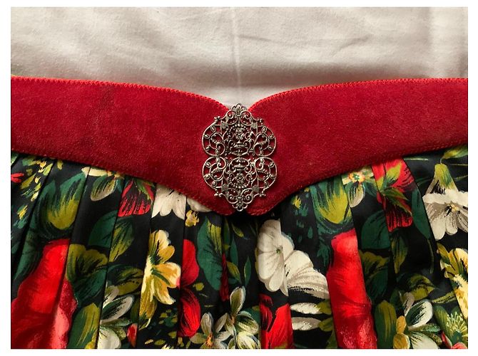 Autre Marque Vestido largo de flores con cinturón Negro Blanco Roja Multicolor Verde - vista 8