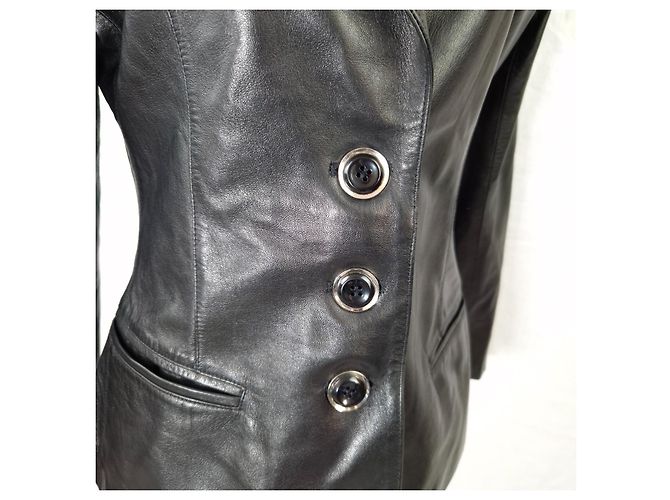 Anna Molinari Blumarine Lederblazer aus den 90ern Schwarz - Ansicht 10
