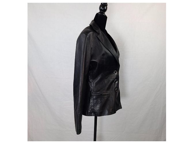 Anna Molinari Blumarine Lederblazer aus den 90ern Schwarz - Ansicht 11
