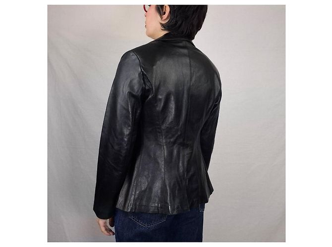 Anna Molinari Blumarine Lederblazer aus den 90ern Schwarz - Ansicht 12
