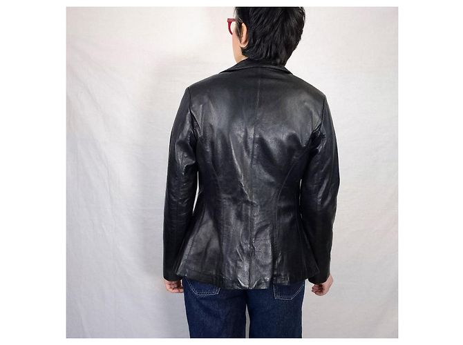 Anna Molinari Blumarine Lederblazer aus den 90ern Schwarz - Ansicht 13