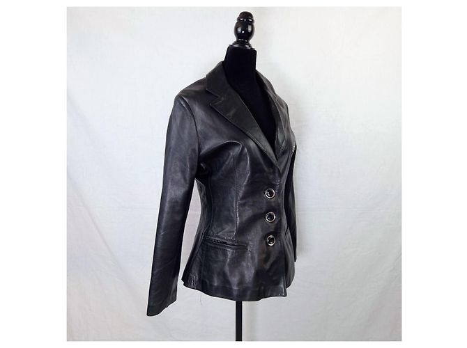 Anna Molinari Blumarine Lederblazer aus den 90ern Schwarz - Ansicht 5