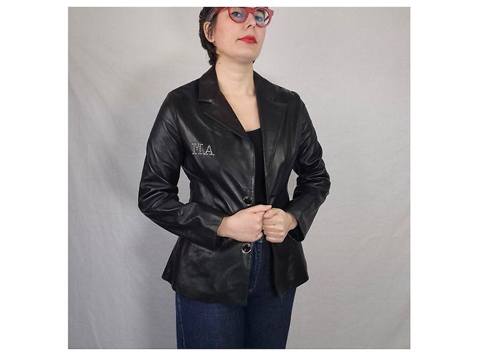 Anna Molinari Blumarine Lederblazer aus den 90ern Schwarz - Ansicht 6