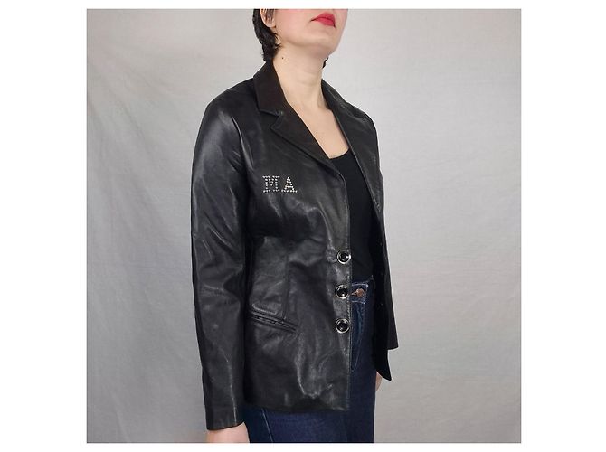 Anna Molinari Blumarine Lederblazer aus den 90ern Schwarz - Ansicht 8