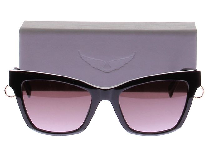 Óculos de sol pretos Zadig & Voltaire com detalhes dourados - vista 7