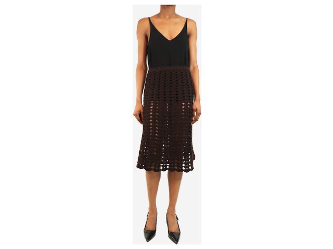Prada Falda midi de ganchillo chocolate - talla UK 8 Castaño - vista 2