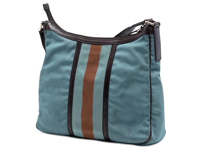 Bolso de Hombro de Lona Azul Gucci con Banda Web - vista 2
