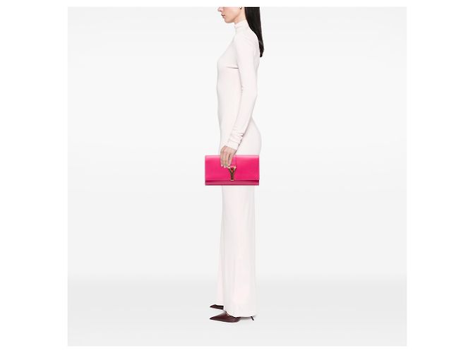 Clutch Chyc Ligne in pelle rosa Saint Laurent - vista 7
