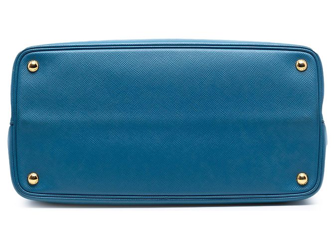 Prada Grande Borsa Doppia in Pelle Saffiano Blu - vista 3
