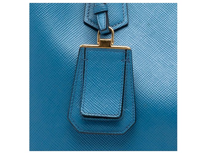 Prada Grande Borsa Doppia in Pelle Saffiano Blu - vista 6