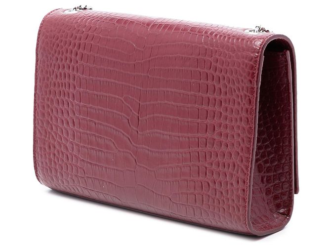 Saint Laurent Rosso Medio Pelle Embossata Coccodrillo Monogramma Kate Borsa a Tracolla con Frange Bordò - vista 2