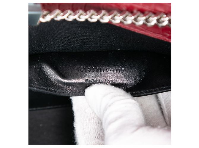 Saint Laurent Rosso Medio Pelle Embossata Coccodrillo Monogramma Kate Borsa a Tracolla con Frange Bordò - vista 5