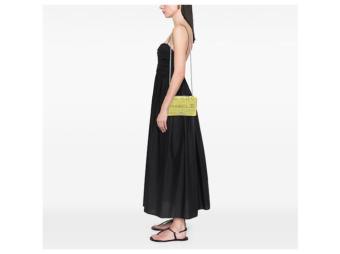 Chanel Flap in Pelle di Vitello Gialla Perforata con Logo e Occhielli Giallo - vista 7