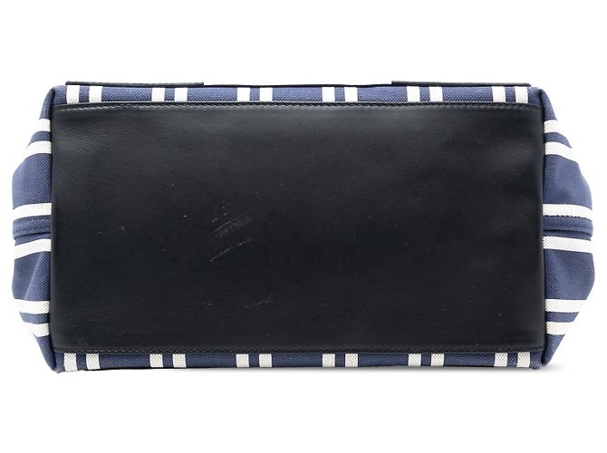 Balenciaga Cabas S Striato in Tela Blu Navy - vista 3
