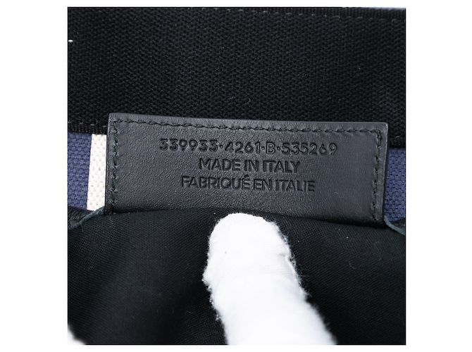 Balenciaga Cabas S Striato in Tela Blu Navy - vista 6