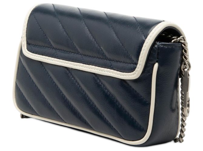 Gucci Blue Super Mini GG Marmont Pelle Matelassé Torchon Borsa a Spalla - vista 2