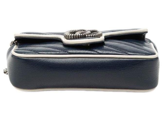 Gucci Blue Super Mini GG Marmont Pelle Matelassé Torchon Borsa a Spalla - vista 3