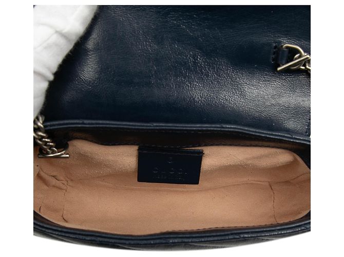 Gucci Blue Super Mini GG Marmont Pelle Matelassé Torchon Borsa a Spalla - vista 4