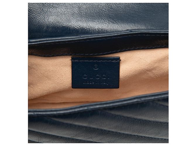 Gucci Blue Super Mini GG Marmont Pelle Matelassé Torchon Borsa a Spalla - vista 5