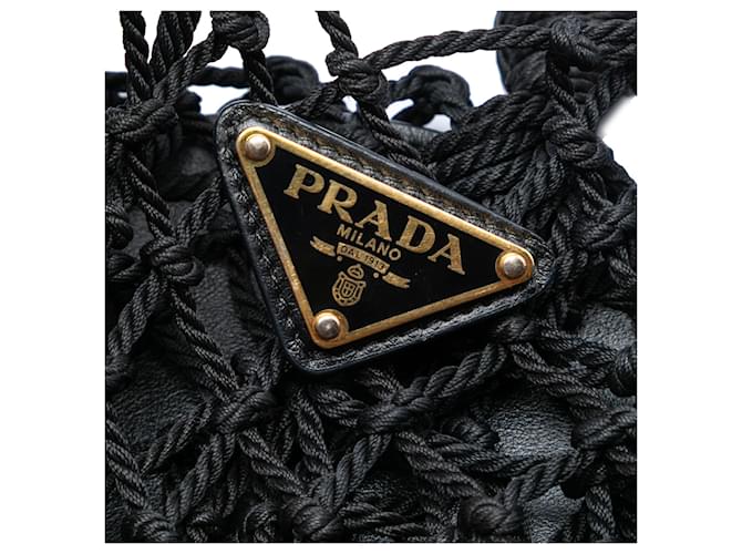 Borsa a secchiello in rete e pelle nera Prada Nero - vista 5