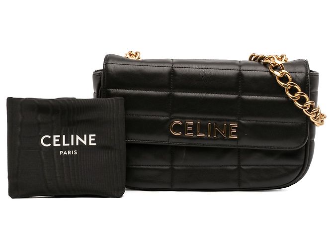 Céline Borsa a spalla in pelle di capra matelassé nera monocromatica Celine con catena Nero - vista 11