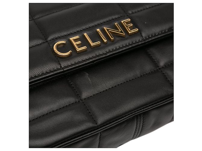 Céline Borsa a spalla in pelle di capra matelassé nera monocromatica Celine con catena Nero - vista 7