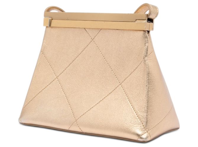 Borsa piccola Chanel in pelle di vitello dorata con chiusura a bacio D'oro - vista 2