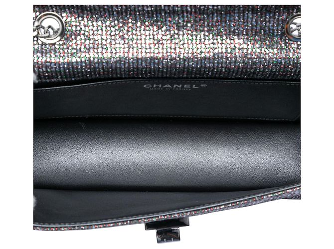 Chanel Argento Trapuntato Glitter Tela Riedizione 2.55 Borsa a Flap - vista 4