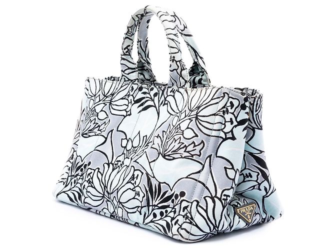 Borsa Canapa in tela stampata floreale blu media di Prada Blu chiaro - vista 2