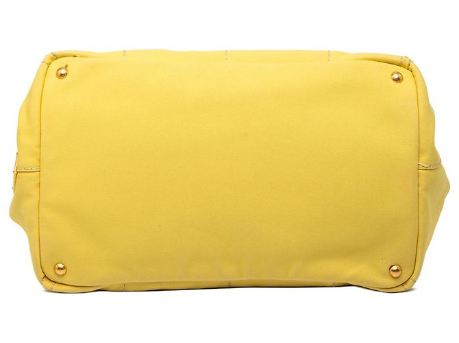 Bolsa grande de lona canapa logo amarelo Prada - vista 3
