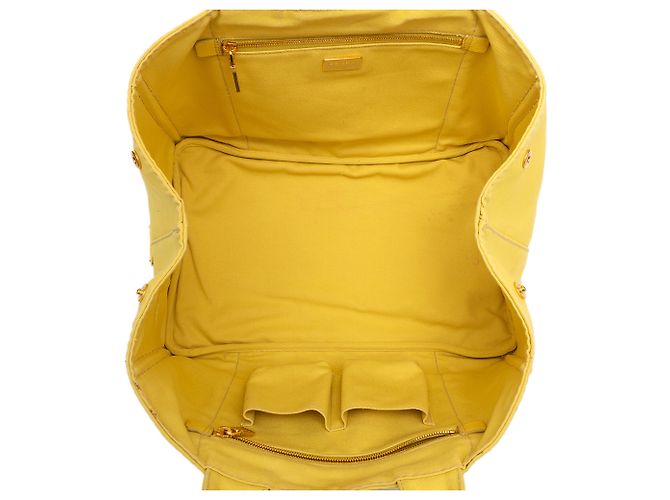 Bolsa grande de lona canapa logo amarelo Prada - vista 4